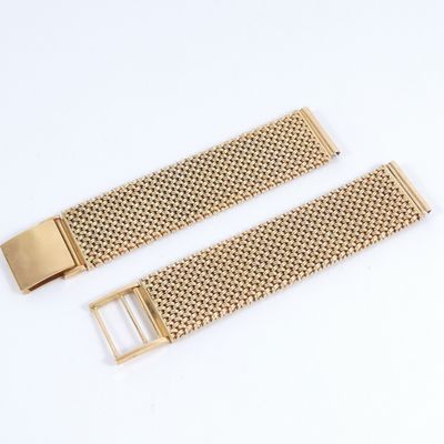 a gold watch strap with a metal clasp