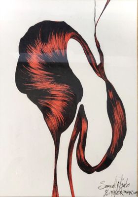 tableau représentant la tête d'une femme aux cheveux roux et noirs, dans un cadre