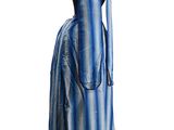 blue and white striped dress on a mannequin stand