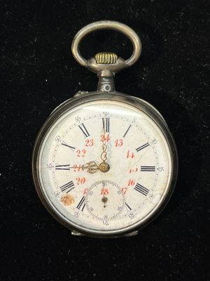 Montre de gousset en argent massif, cadran émaillé blanc à c…