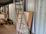 a ladder that is leaning against a wall in a room