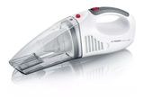 a close up of a white and red vacuum cleaner on a white surface