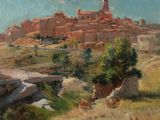 tableau représentant une vue d'une ville traversée par une rivière