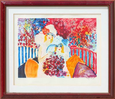 tableau représentant une femme assise à une table avec des raisins et des oranges