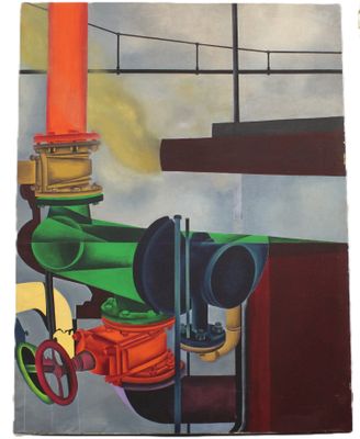 a painting of a fire hydrant and a fire hydrant on the wall