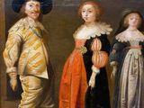 painting of three men and a woman standing next to each other
