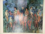 a picture of a painting of a group of people riding horses