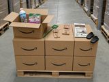 a carton of boxes on a pallet in a warehouse