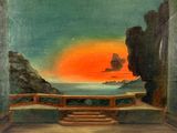 une image d'un tableau représentant un coucher de soleil sur une étendue d'eau