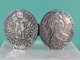 pair of antique silver coin cufflinks with lady and man on them