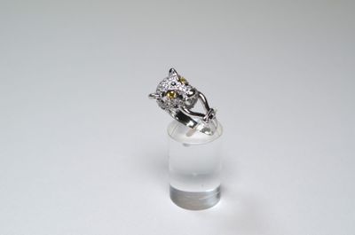 a ring that is sitting on top of a clear glass