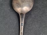 a silver spoon with a small blue diamond on it