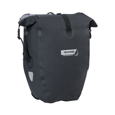 the back of a black bicycle bag with a handlebar on it