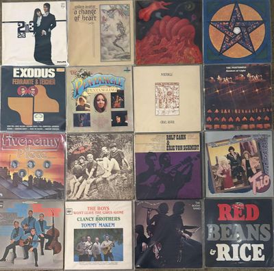 a lot of records that are on the floor