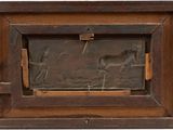 an old wooden picture frame with a picture of a horse on it