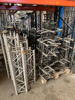 a large amount of scaffolding in the warehouse