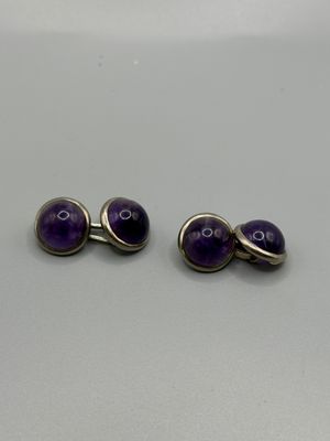 paire de boutons de manchette en améthorate et argent