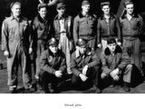 black and white photo of a group of men in front of a plane