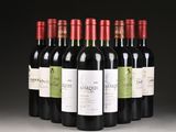 six bottles of red wine are lined up in a row