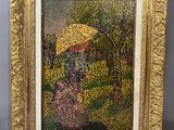 a painting of a woman with an umbrella in a garden