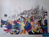 a drawing of a group of people in a parade