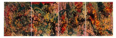 quatre tableaux de peinture abstraite sur fond blanc