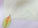 a close up of a piece of cloth with a leaf on it