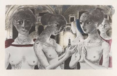 a drawing of a group of women holding hands together