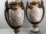 pair of antique silver and marble urns on marble bases