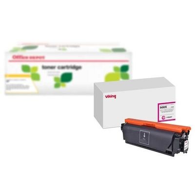 a picture of a pink toner cartridge for the hp laser printer