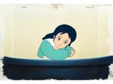 cartoon of a woman leaning on a wall with her arm on her chest