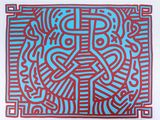 une image représentant une peinture bleue et rouge sur fond blanc