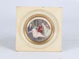an image of a miniature picture of a woman and a man on a horse