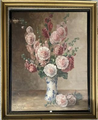 une peinture de fleurs dans un vase sur une table
