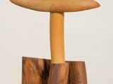 a small wooden table with two wooden legs on it