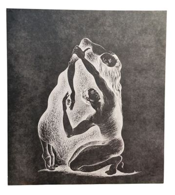 an image of a drawing of a bear holding a woman ' s hand