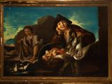 painting of a man and a woman with a basket of fish