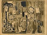 peinture représentant une image en noir et blanc d'un ensemble d'objets