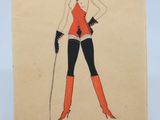 an image of a drawing of a woman in a red and black outfit