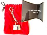 chanel red velvet pouch with chain and padlock