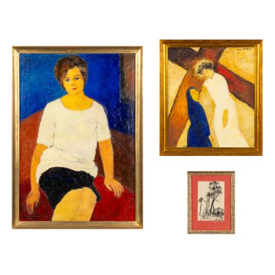 tableau représentant une femme assise sur une chaise à côté d'un tableau représentant un homme