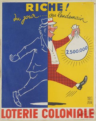 une vieille affiche représentant un homme avec un sac rempli d'argent