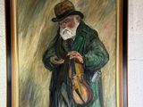 a painting of a man with a violin on the wall