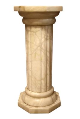 a white pedestal with a marble top on a white background