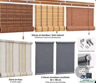 roller blinds with different types and colors of blinds