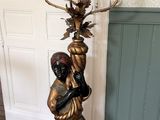 bronze statue of a boy and a girl holding a candelabra