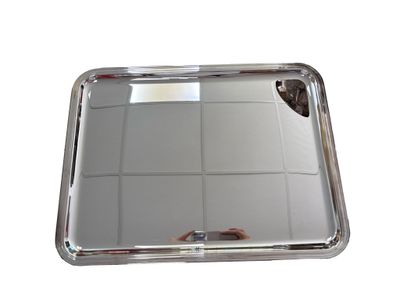 silver plated serving tray with square design and handles