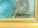 an oil painting of a woman ' s face in a gold frame
