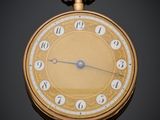 a gold pocket watch with roman numerals on the face
