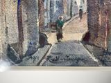 a painting of a man walking down a street